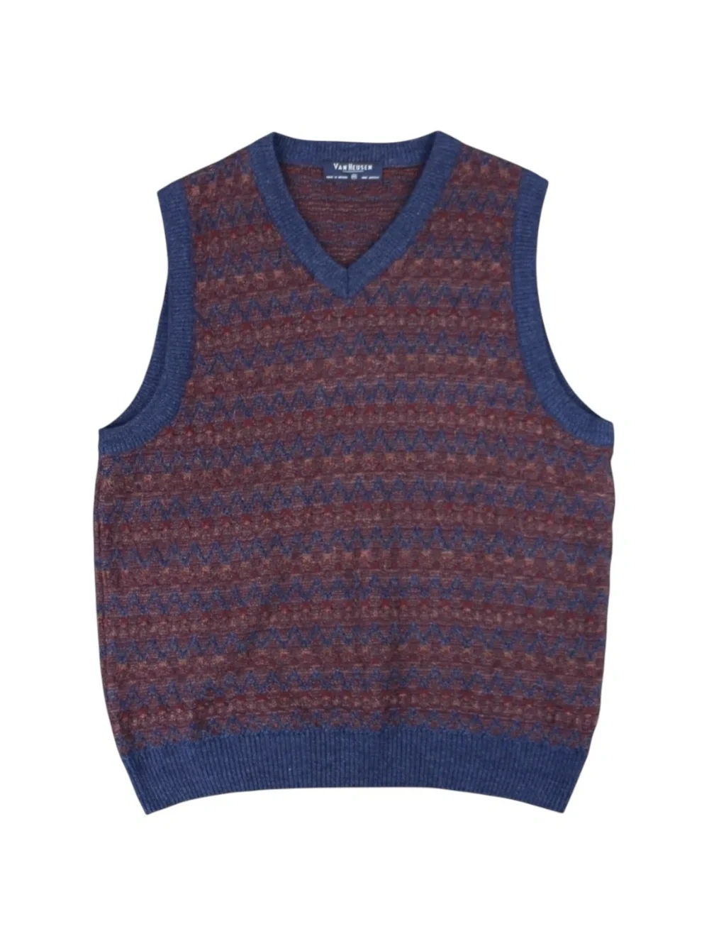 Vintage Van Heusen Sweater‎ Vest V-Neck Patterned Knit Pullover Men's Medium